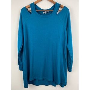 Reaction Kenneth Cole size Large Lyons Blue Long Sleeve Cold Shoulder Shirt Top